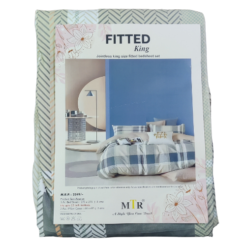 Fitted King Size Check Printed Bedsheet Set 05